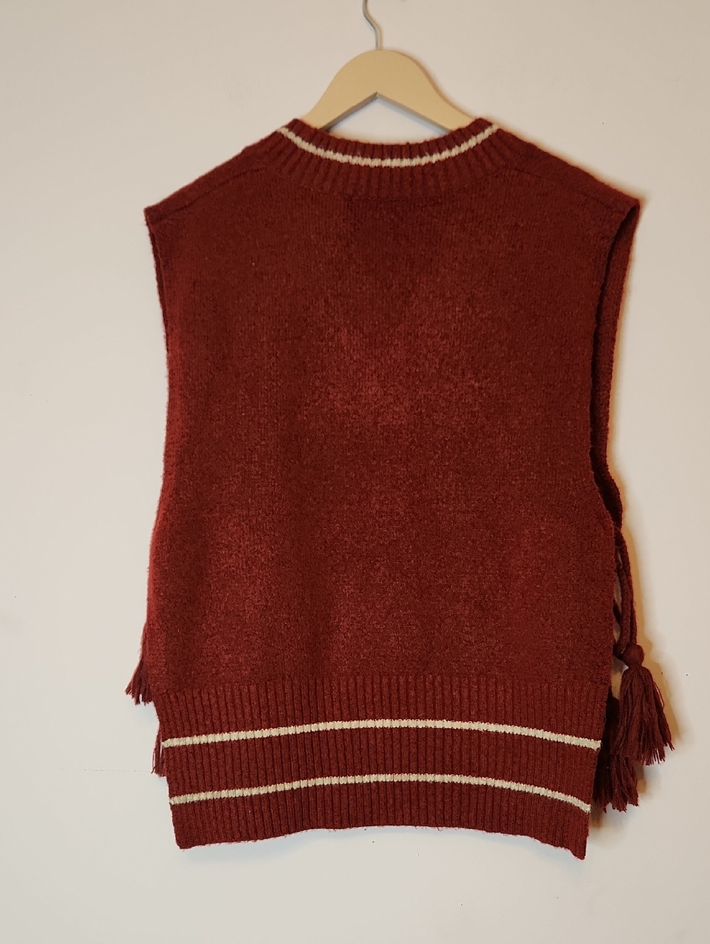 FREE PEOPLE All Star Strip Poncho Sweater Vest in Burgundy, size OS - Picture 5 of 8